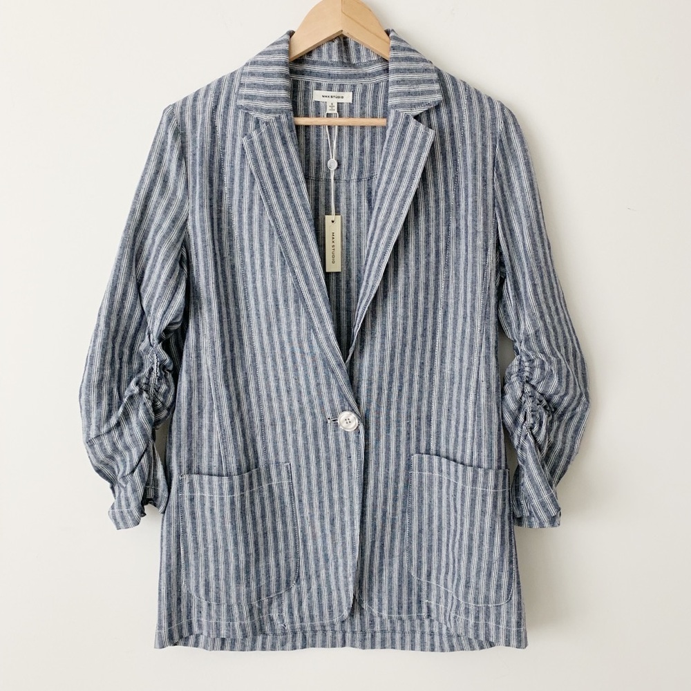 Max Studio Oversized Linen Blazer Striped